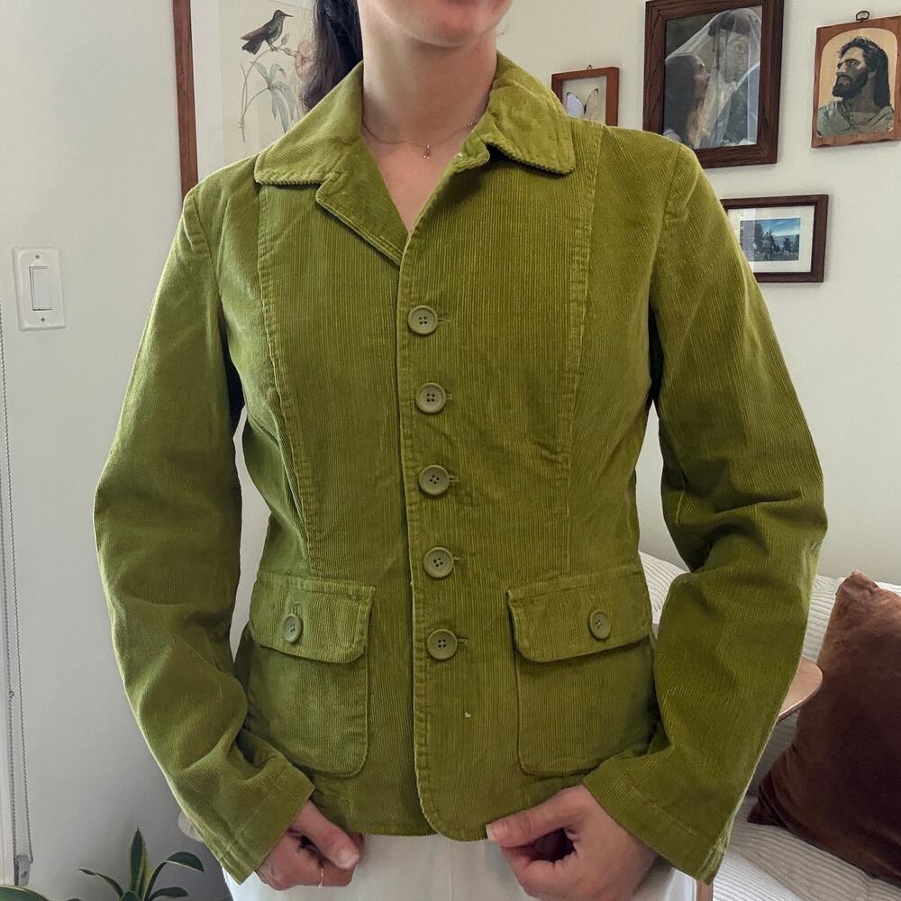 Talbots Vintage Green Stretch Corduroy Blazer Unlined Jacket Comfort Size 4